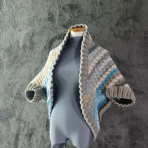 Blue and Tan Hand Crocheted Cacoon